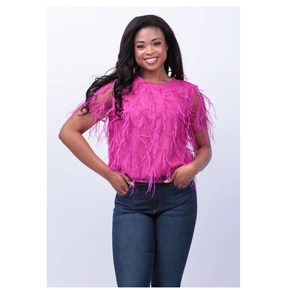 Milly Tops - Milly | Rava Feather Tee Fuchsia Pink | S